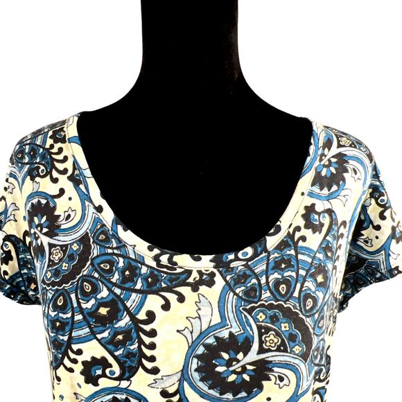 Michael Michael Kors Paisley Cap Sleeve Scoop Neck Top Sz Small Blue White Cream - Picture 2 of 11